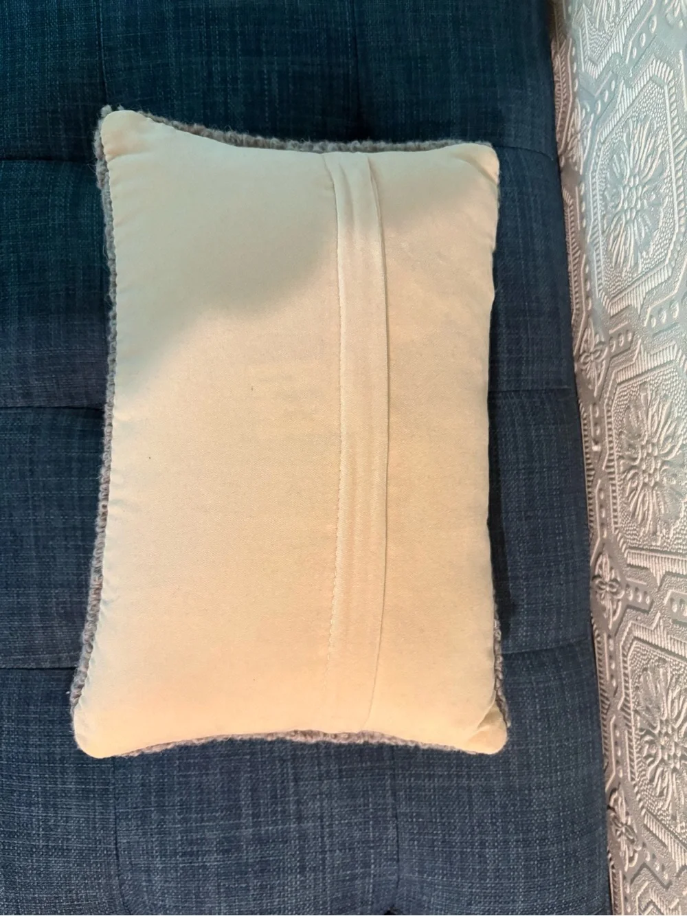 Handcrafted Ski Pattern Accent Pillow in Light Gray and Tan